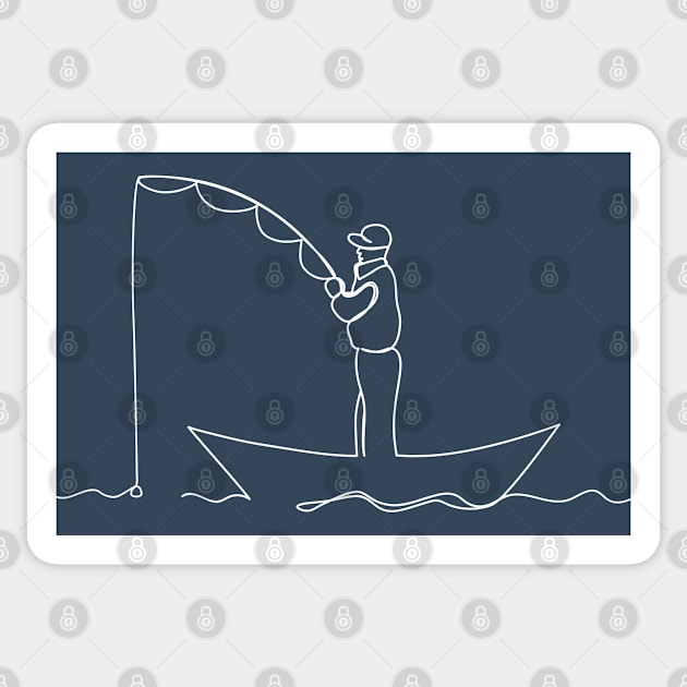 The man is fishing from the boat. Sticker by Fresh look